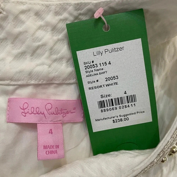 Lilly Pulitzer Adelina White Dress Gold Beaded Neckline sz 4 - Picture 8 of 10